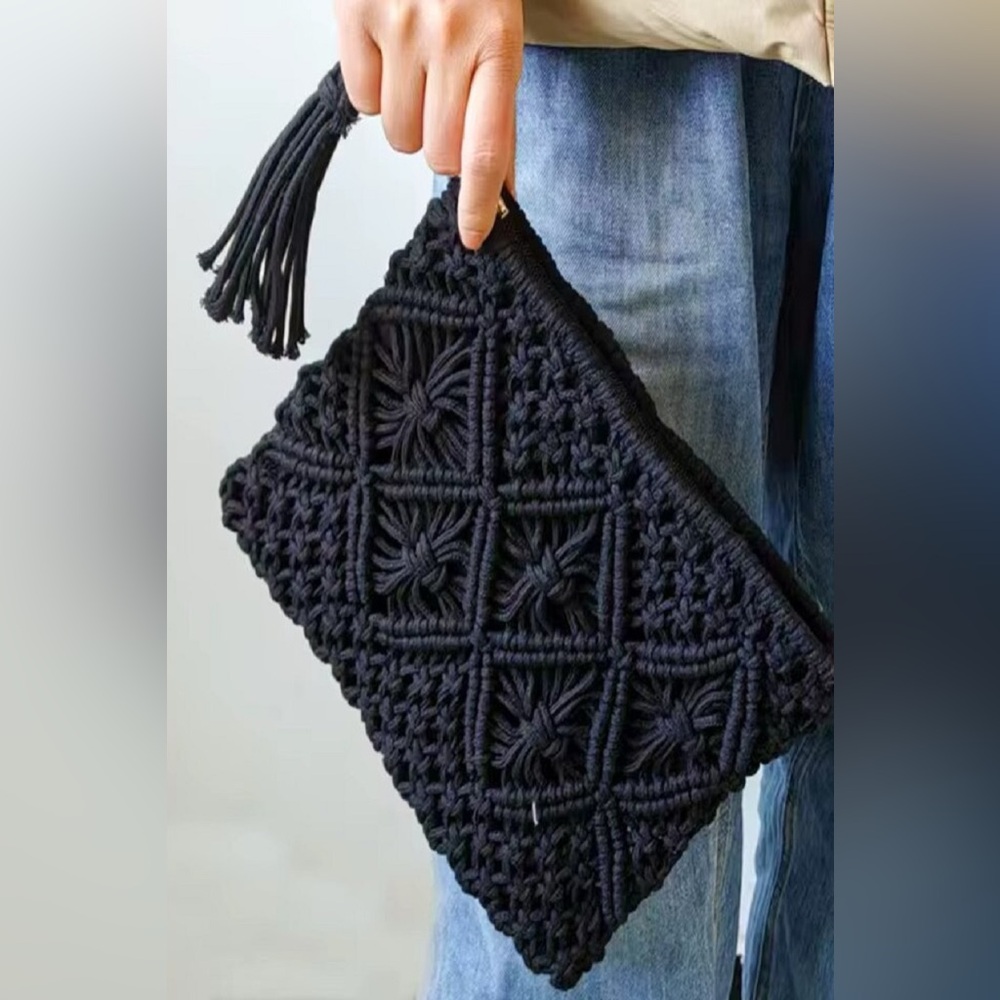 Elegant Black Crochet Clutch
